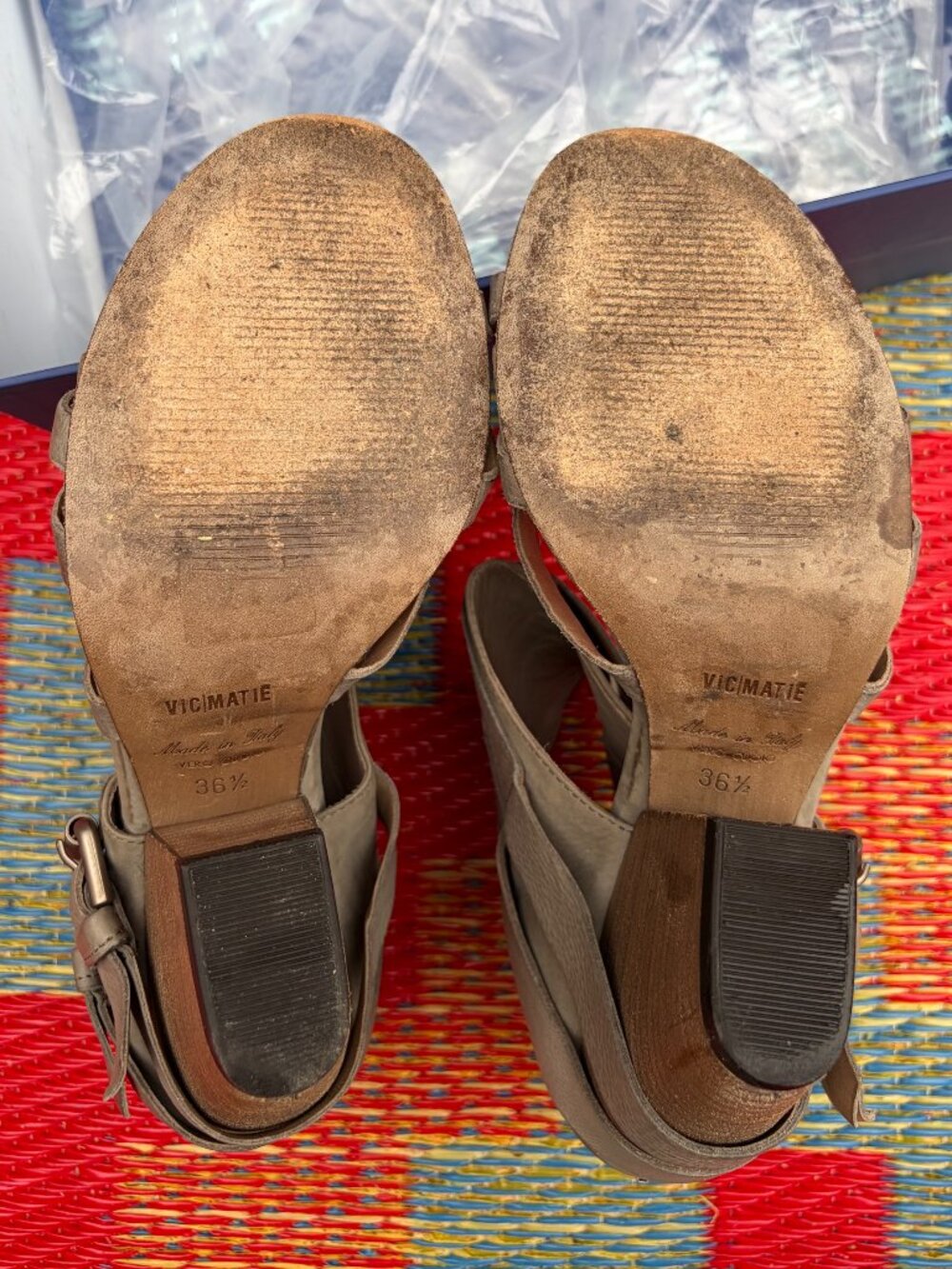Vic Matié Italy Gray Leather Double Buckle Strappy Sandals Block Heel| Size 6.5 - Picture 10 of 12